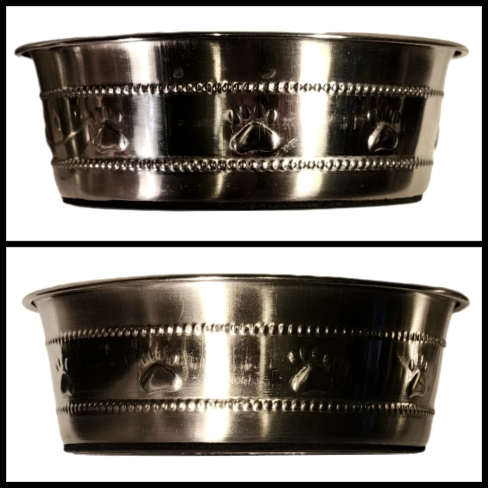 Stainless Steel Pawprint Bowls with Rubber Base (Set of 2)